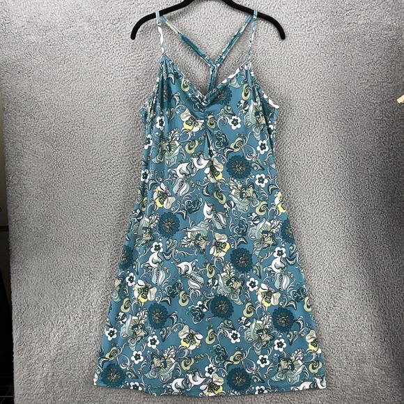 Prana Dress Womens XL Blue Floral Slip Sundress V-Neck Strappy Jersey Summer - Picture 3 of 8